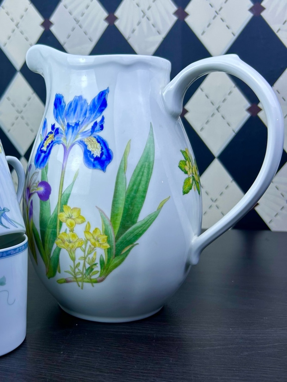 Iris Floral Porcelain Pitcher Large Noritake Jug Botanical 9” White Purple - Picture 4 of 11